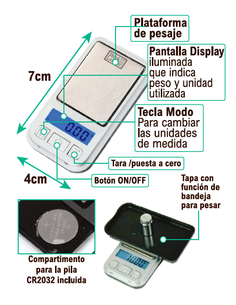 Báscula digital de precisión 0,01 g 200 g