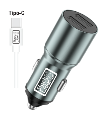 Cargador coche doble USB + cable Tipo C