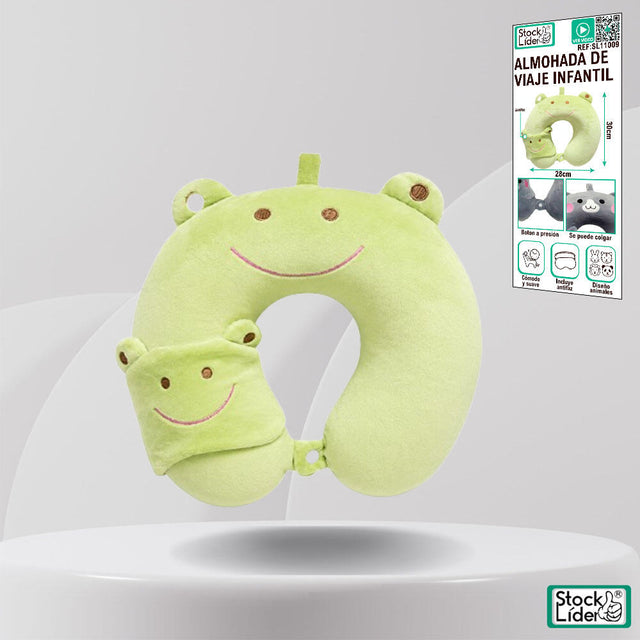 Almohada de viaje infantil con antifaz