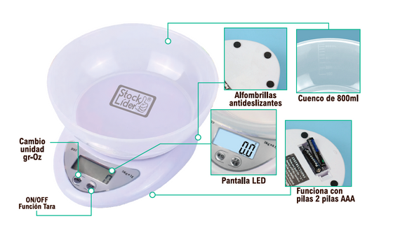 Báscula de cocina digital con tara 5 kg