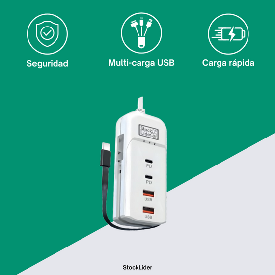 Regleta de carga USB 4+1 compacta 60W