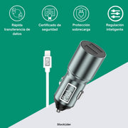 Cargador coche doble USB con cable iPhone