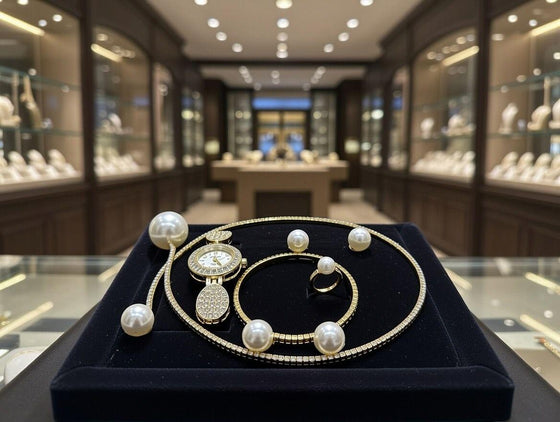 Conjunto de joyas dorado con perlas | ViamoMas