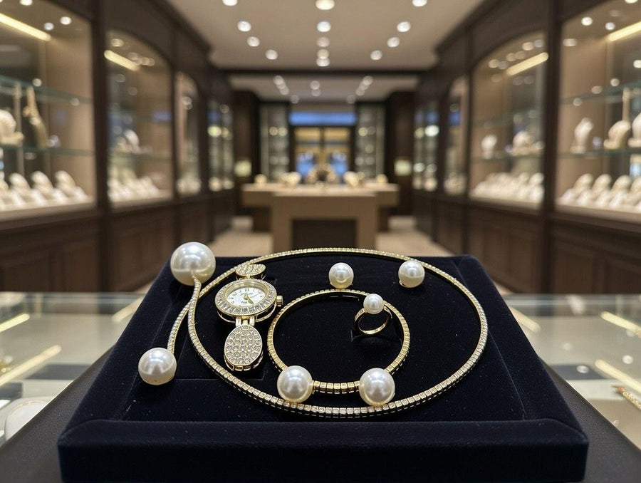 Conjunto de joyas dorado con perlas | ViamoMas