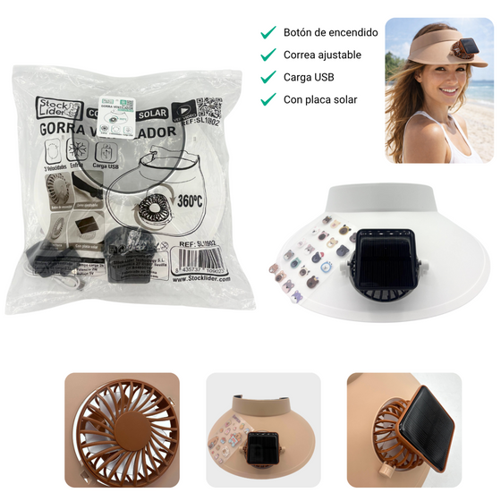 Gorra ventilador recargable USB y solar