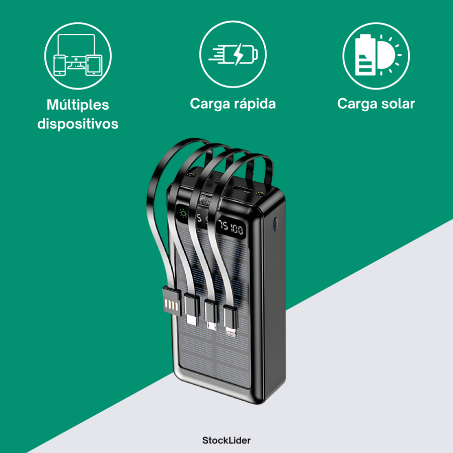 Powerbank solar 20000mAh con cables