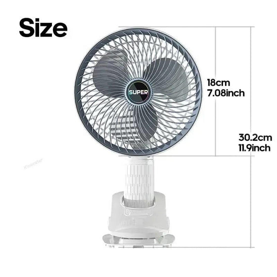 Ventilador portátil con pinza recargable