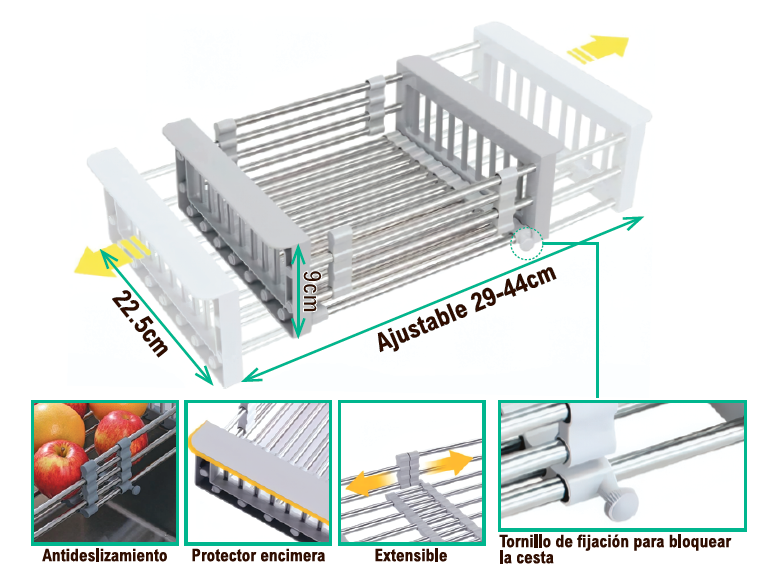 Cesta retráctil para fregadero | ViamoMas