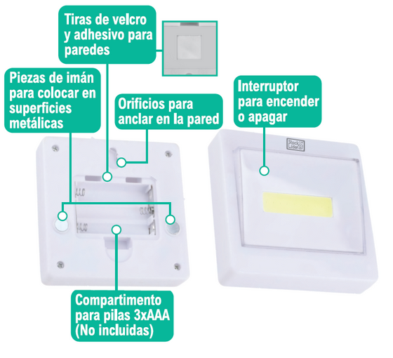 Lámpara COB 3W 200Lm portátil y fácil de instalar