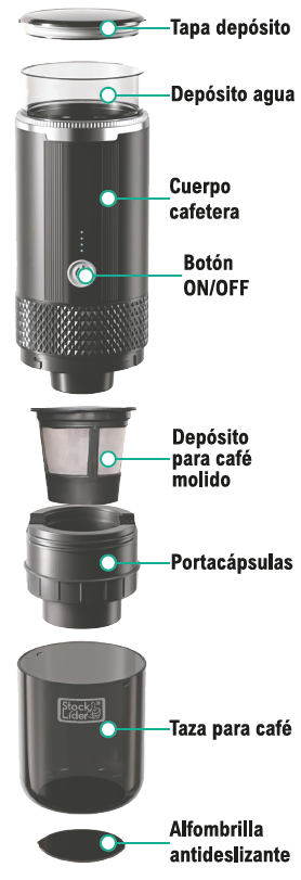 Cafetera portátil para cápsulas y molido