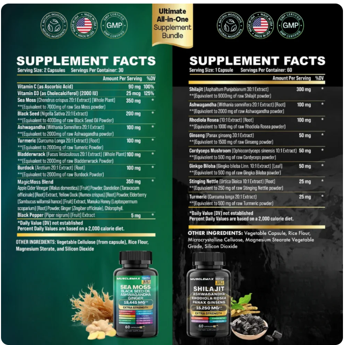 Shilajit Ashwagandha Energía Natural 60 Cápsulas