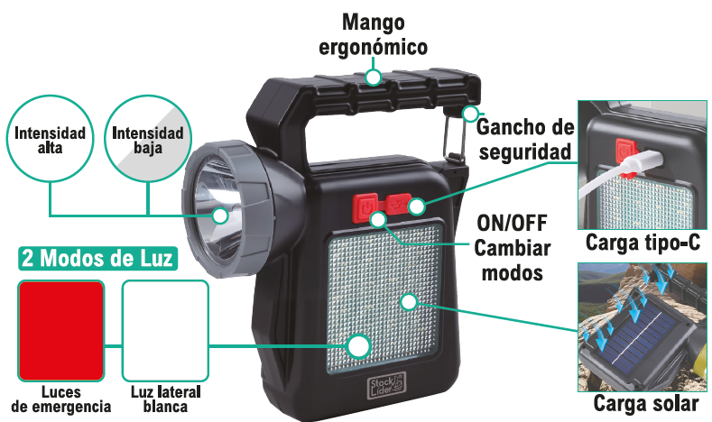 Lámpara solar portátil recargable | ViamoMas