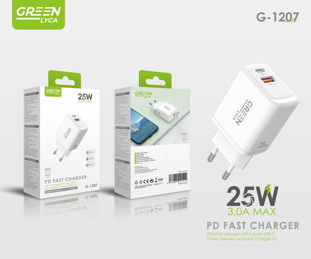 Cargador 25W PD rápido y compacto