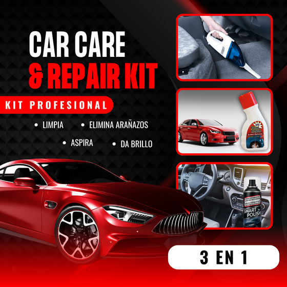 Kit limpieza coche 3 en 1 | Brillo y aspirado