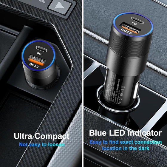 Cargador coche USB y USB-C carga rápida