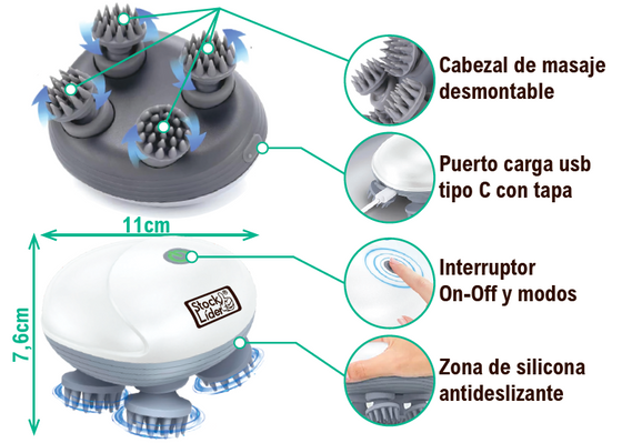 Masajeador portátil cuero cabelludo USB-C