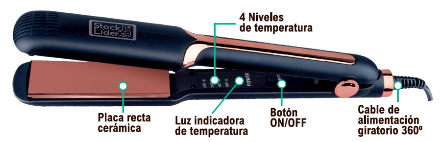 Plancha para el cabello cerámica 4 temperaturas
