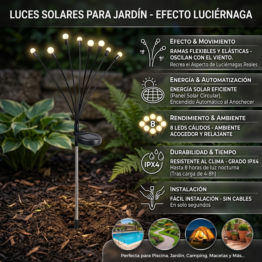 Luces solares luciérnaga para jardín