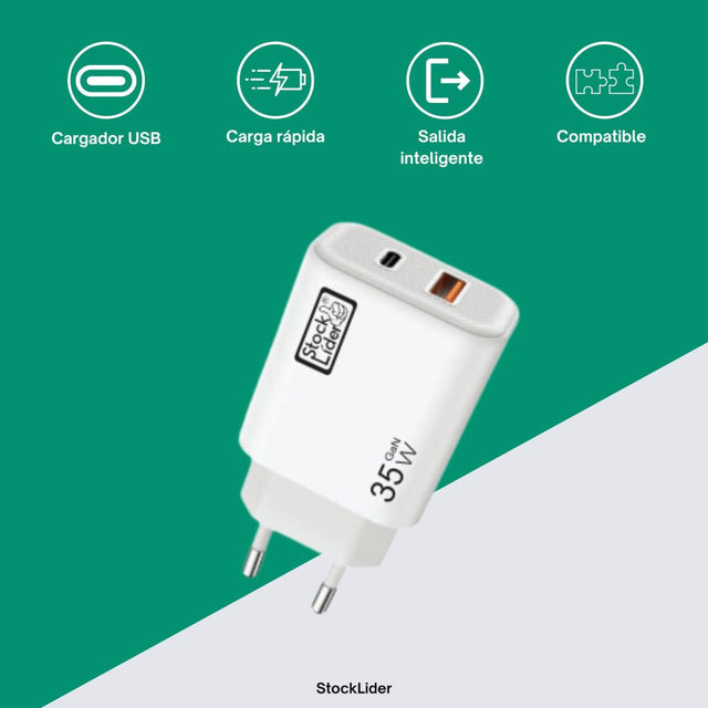 Cargador USB + Tipo C rápido y compacto