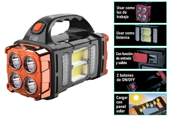 Lámpara solar recargable portátil 4 modos