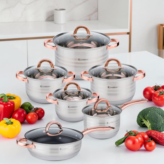 Batería de cocina 12 piezas inducción rosa