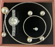 Conjunto joyas plateado con perlas