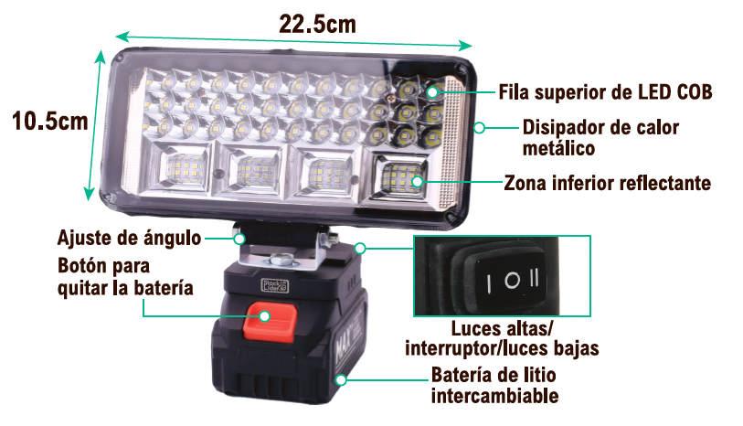 Foco LED solar con batería | Luz portátil 6500 lm