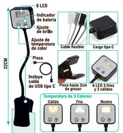 lámpara lectura clip led recargable