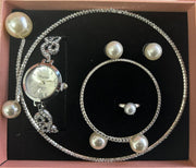 Conjunto joyas plateado con perlas