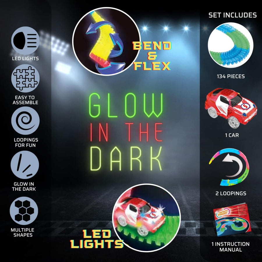 Pista de carreras flexible glow para niños