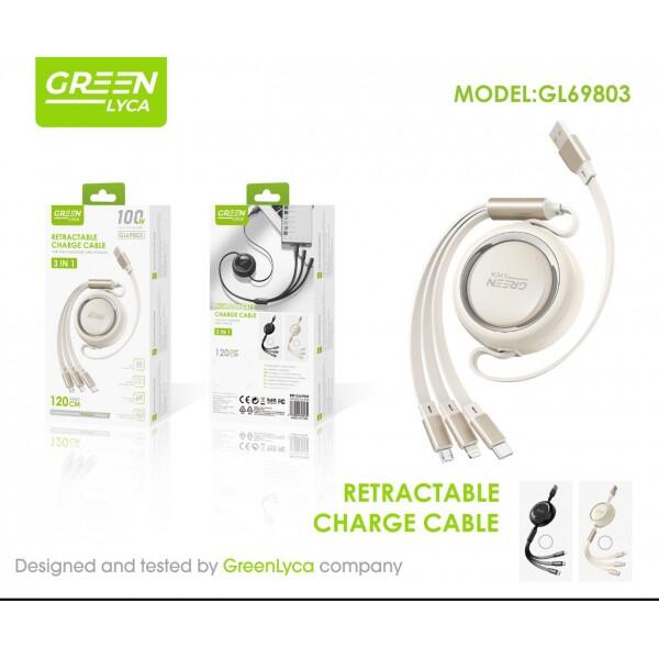 Cable 3 en 1 retráctil 100W USB-C