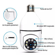 Cámara wifi bombilla 360° con app