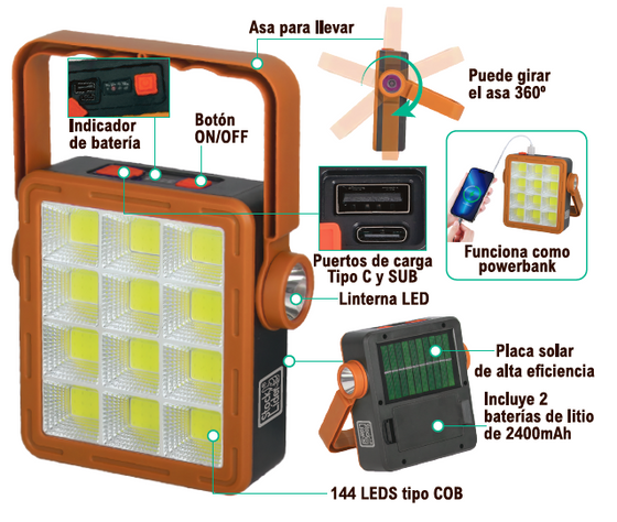 Lámpara solar multifunción portátil | ViamoMas