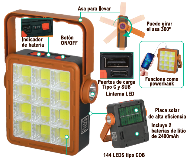 Lámpara solar multifunción portátil | ViamoMas