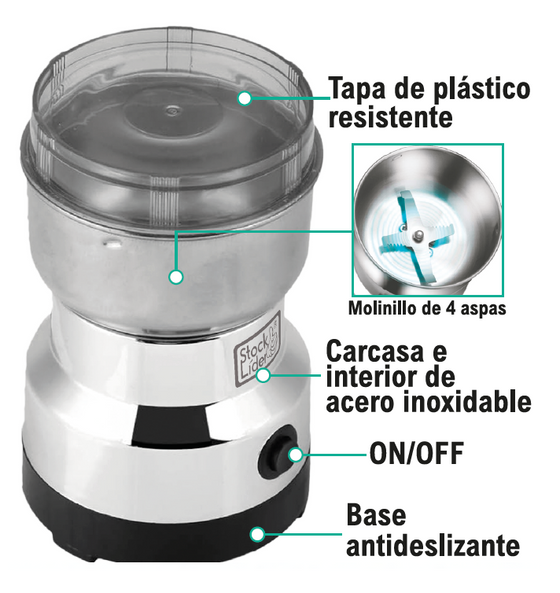 Moledor de café eléctrico de acero inoxidable