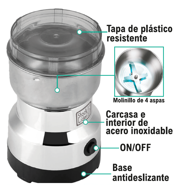 Moledor de café eléctrico de acero inoxidable
