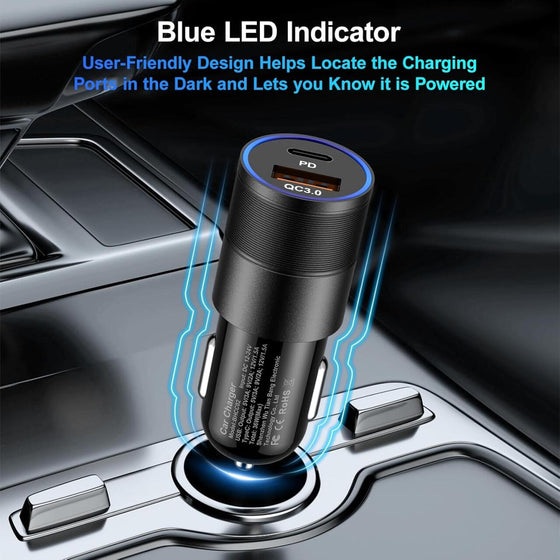 Cargador coche USB y USB-C carga rápida
