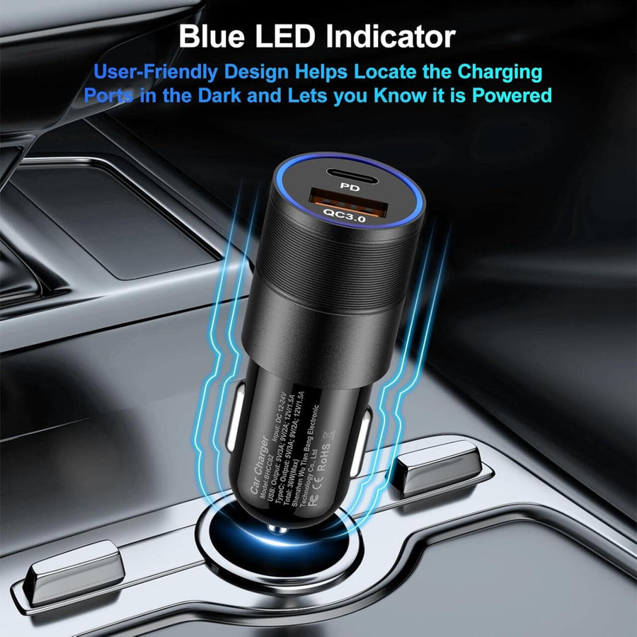 Cargador coche USB y USB-C carga rápida