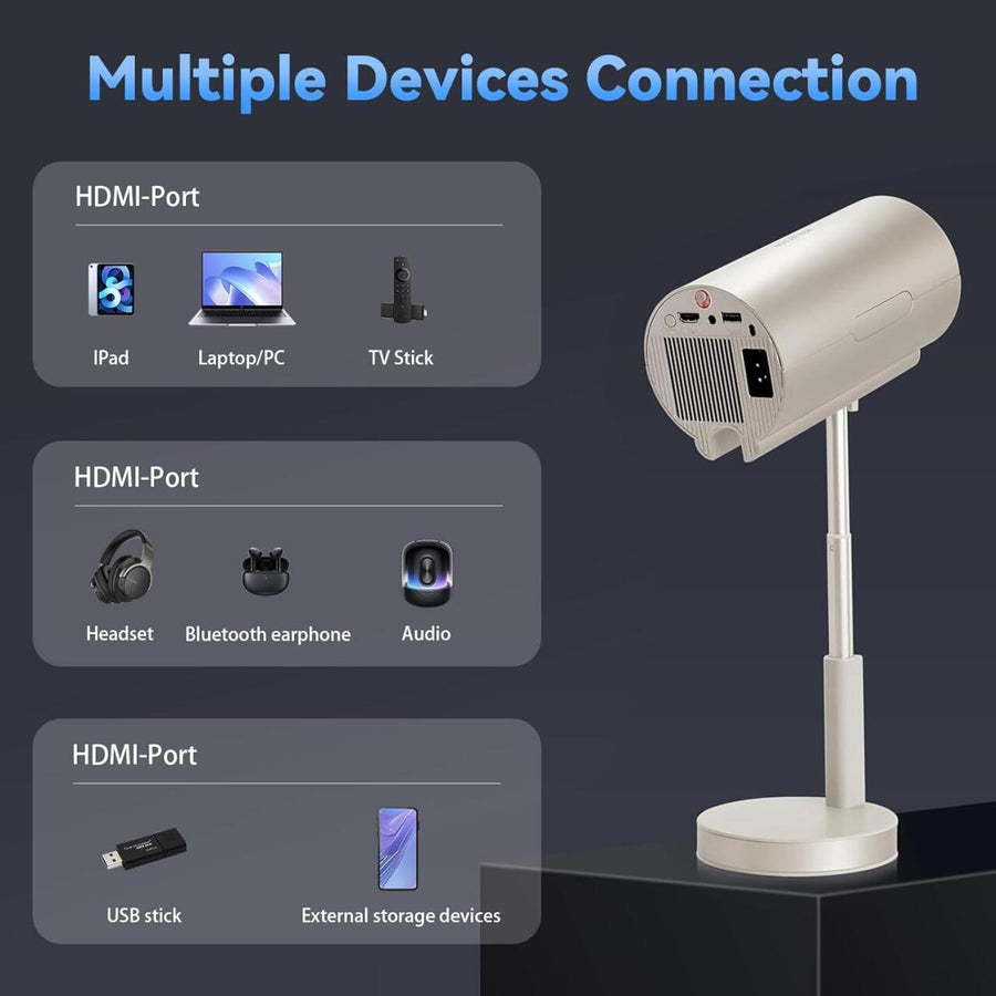 Proyector WiFi Bluetooth ajustable 90°