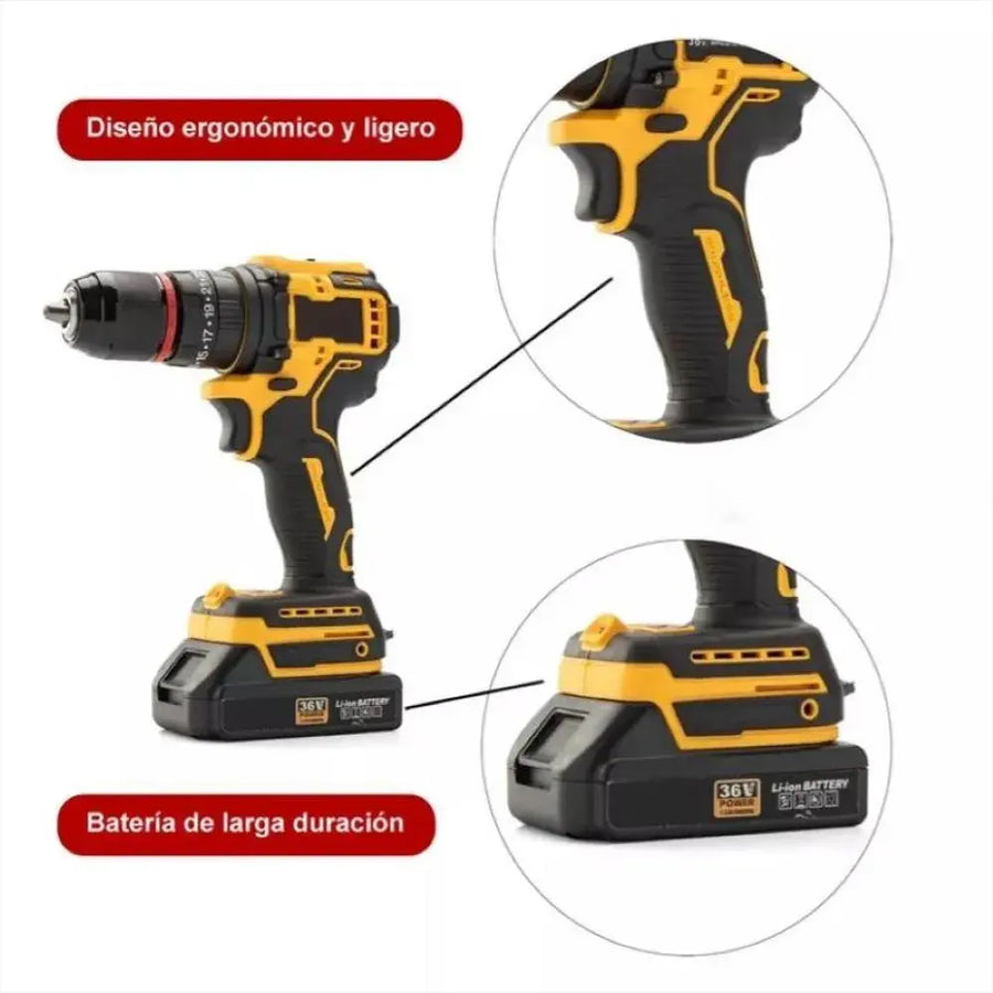 Taladro inalámbrico 36V con 2 baterías