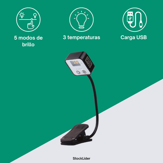 lámpara lectura clip led recargable